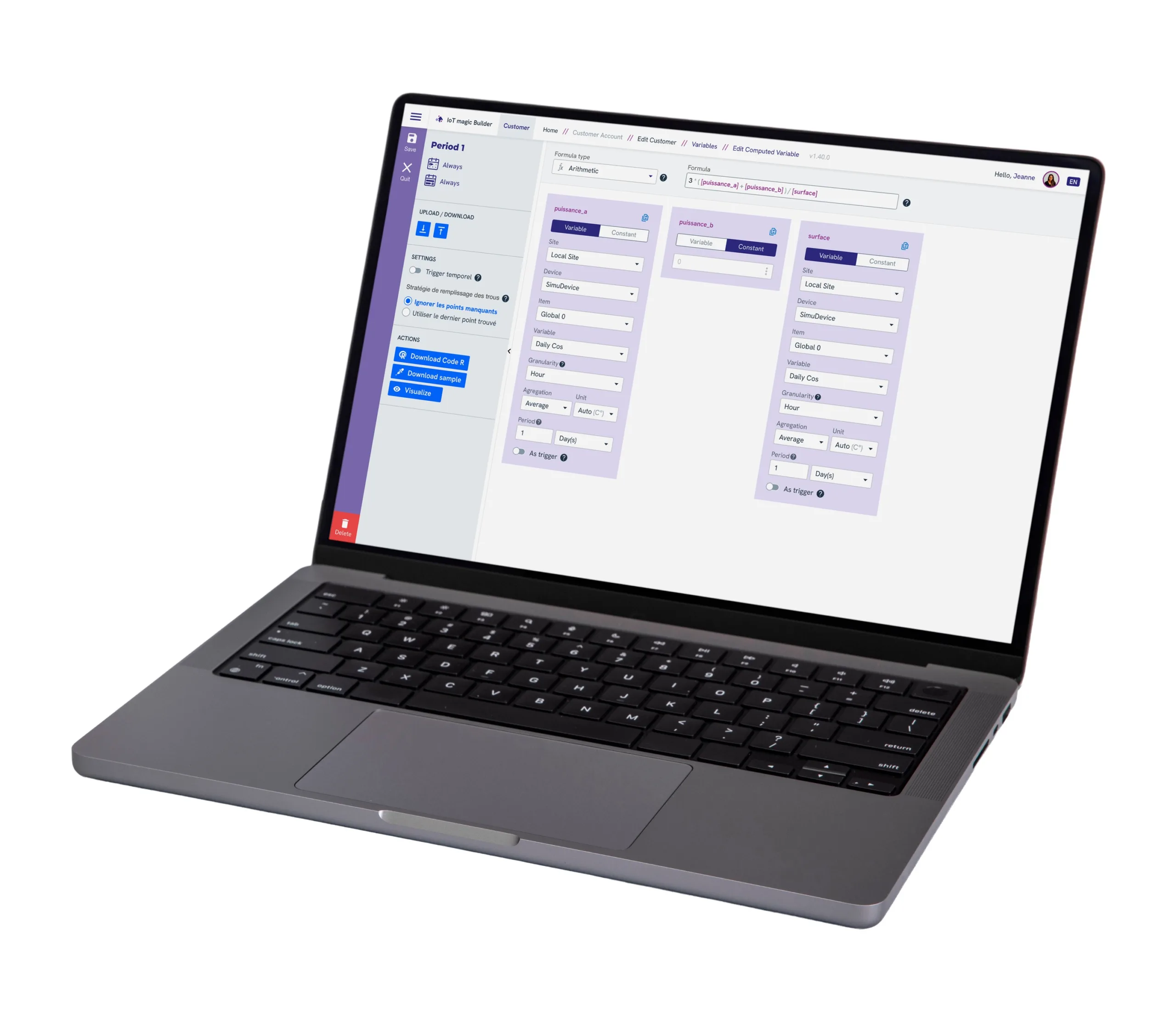 Interface dDruid de création des variables calculées à partir de données d'objets connectés (IoT).